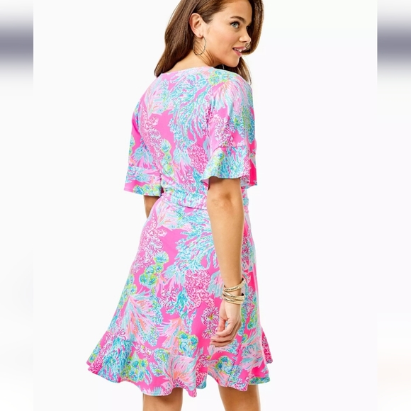 Lilly Pulitzer Dress Isella Wrap Prosecco Pink XS 0 2 NEW Summer Designer Chic - Picture 2 of 7